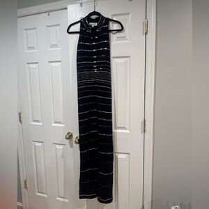 St. John Couture Navy Beaded Womens maxi gown dress sz 8